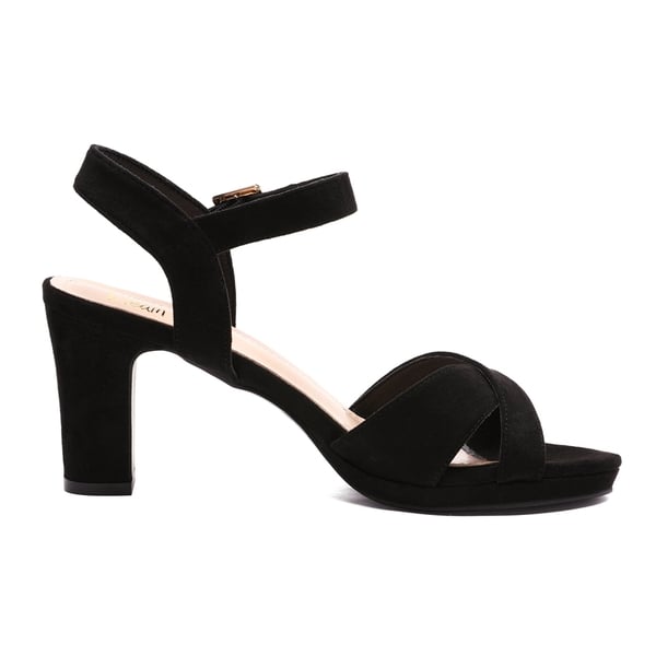 Chunky Heel Ankle Strap Sandals - BLACK SUEDE - 1